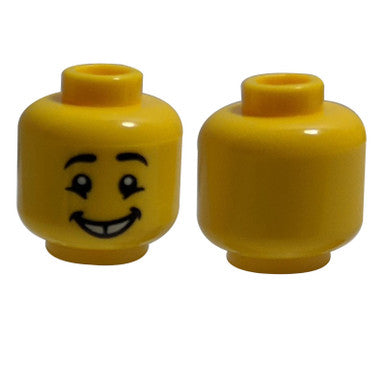 Minifigure, Head Male Black Eyebrows, Cheekbone Lines under Eyes, Gap Tooth Smile Pattern - Hollow