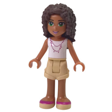 Friends Andrea, Tan Shorts, White Top with Music Notes LEGO Minifigure