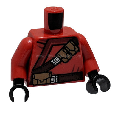 Torso Ninjago Robe with Brown Webbing, Silver Buckles, Pouches and Tornado Pattern / Red Arms / Bla