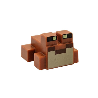 Minecraft Frog with Black and Yellowish Green Eyes, Reddish Brown Mouth, Tan Vocal Sac Pattern