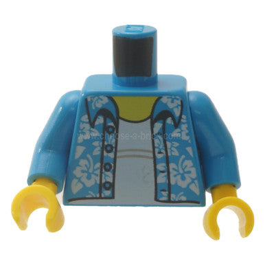 Dark Azure Torso Hawaiian Shirt Open with White Flowers over White Undershirt Pattern - Dark Azure Arms - Yellow Hands