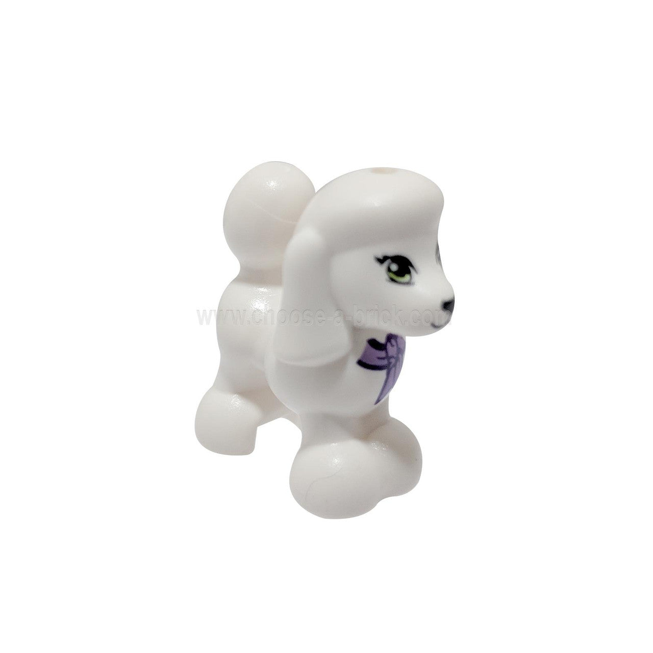 White Dog, Friends, Poodle with Dark Purple and Medium Lavender Bow, Lime Eyes and Black Nose and Mouth Pattern