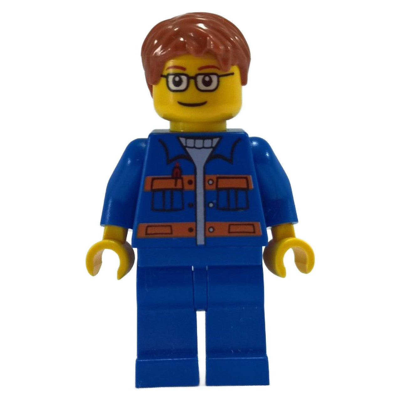 Worker with Blue Jacket, Glasses, and Brown Hair