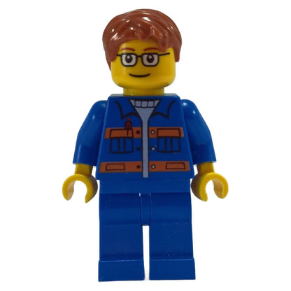 Worker with Blue Jacket, Glasses, and Brown Hair