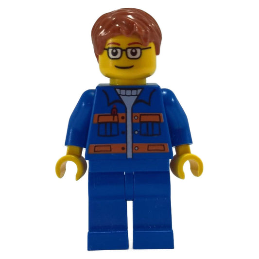 Worker with Blue Jacket, Glasses, and Brown Hair