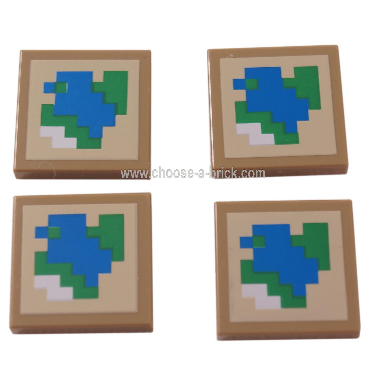 LEGO Parts - Dark Tan Tile 2 x 2 with Pixelated Blue, Green and White on Tan Background Pattern Minecraft Map