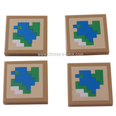 Dark Tan Tile 2 x 2 with Pixelated Blue, Green and White on Tan Background Pattern Minecraft Map