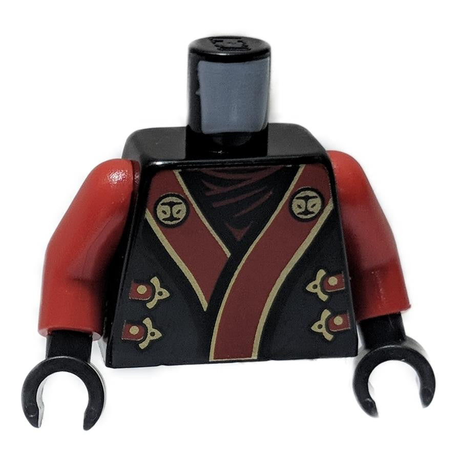 Black Torso Ninjago Robe with Red and Gold Sash Pattern - Red Arms - Black Hands