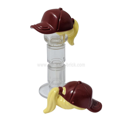 Minifigure, Hair Combo, Hair with Hat, Ponytail with Dark Red Ball Cap Pattern