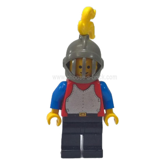 Breastplate - Red with Blue Arms, Black Legs, Dark Gray Grille Helmet, Yellow Plume, Blue Cape - Lego Minifigure