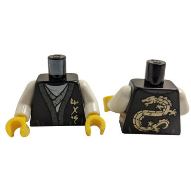 Torso Robe with Dark Bluish Gray Hem, Gold Ninjago Logogram 'MAS', Light Bluish Gray Tunic Pattern