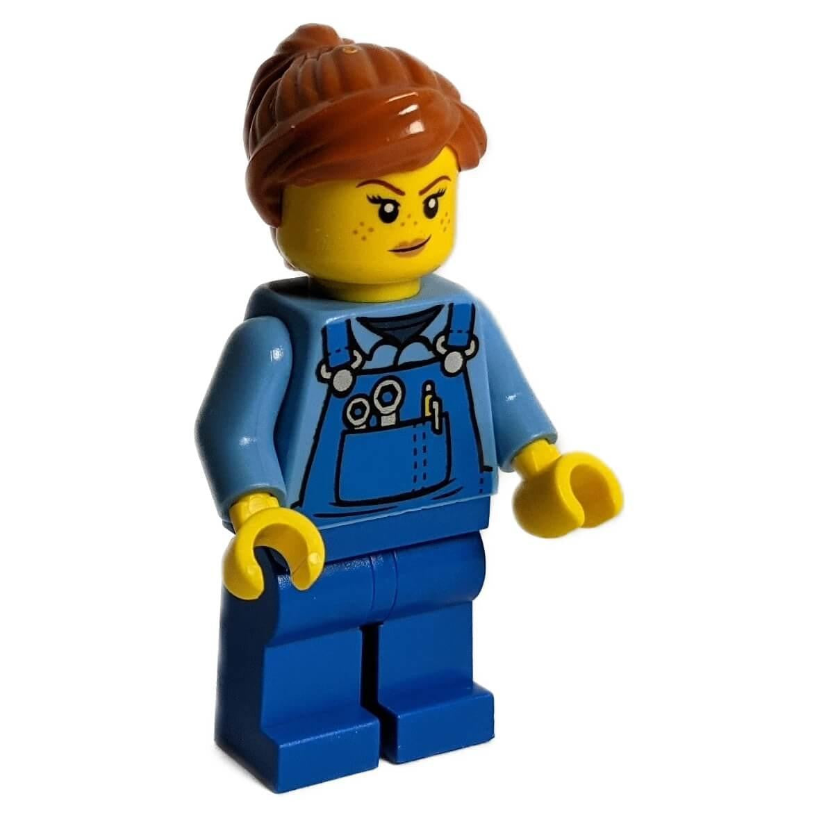 Janitor - Female, Medium Blue Shirt and Blue Overalls, Blue Legs, Dark Orange Hair