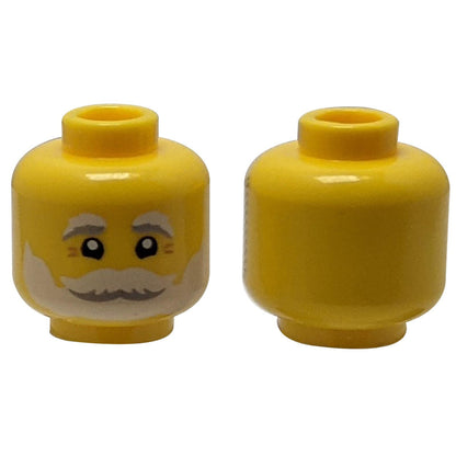 White and Gray Beard, Bushy Eyebrows and Moustache, Laugh Lines Pattern - Hollow Stud