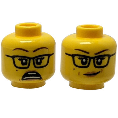 Dual Sided Female with Glasses and Beauty Mark, Scared / Lopsided Smile Pattern - Hollow Stud