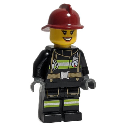 Female Firefighter with Dark Red Fire Helmet