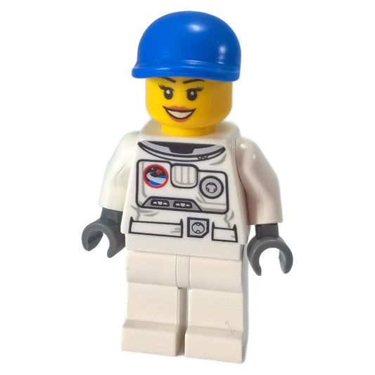 Female Astronaut with White Spacesuit and Blue Cap