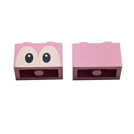 Brick 1 x 2 with Dark Blue and Black Eyes on White Background Pattern (Super Mario Yoshi)