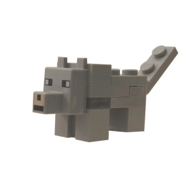 Light Bluish Gray Minecraft Wolf, Black and White Eyes Small - Brick Built