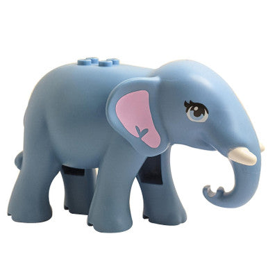 Medium Blue Olifant, Vrienden met Helderroze Oren, Witte Slagtanden en Helder Lichtblauwe Ogen Patroon 