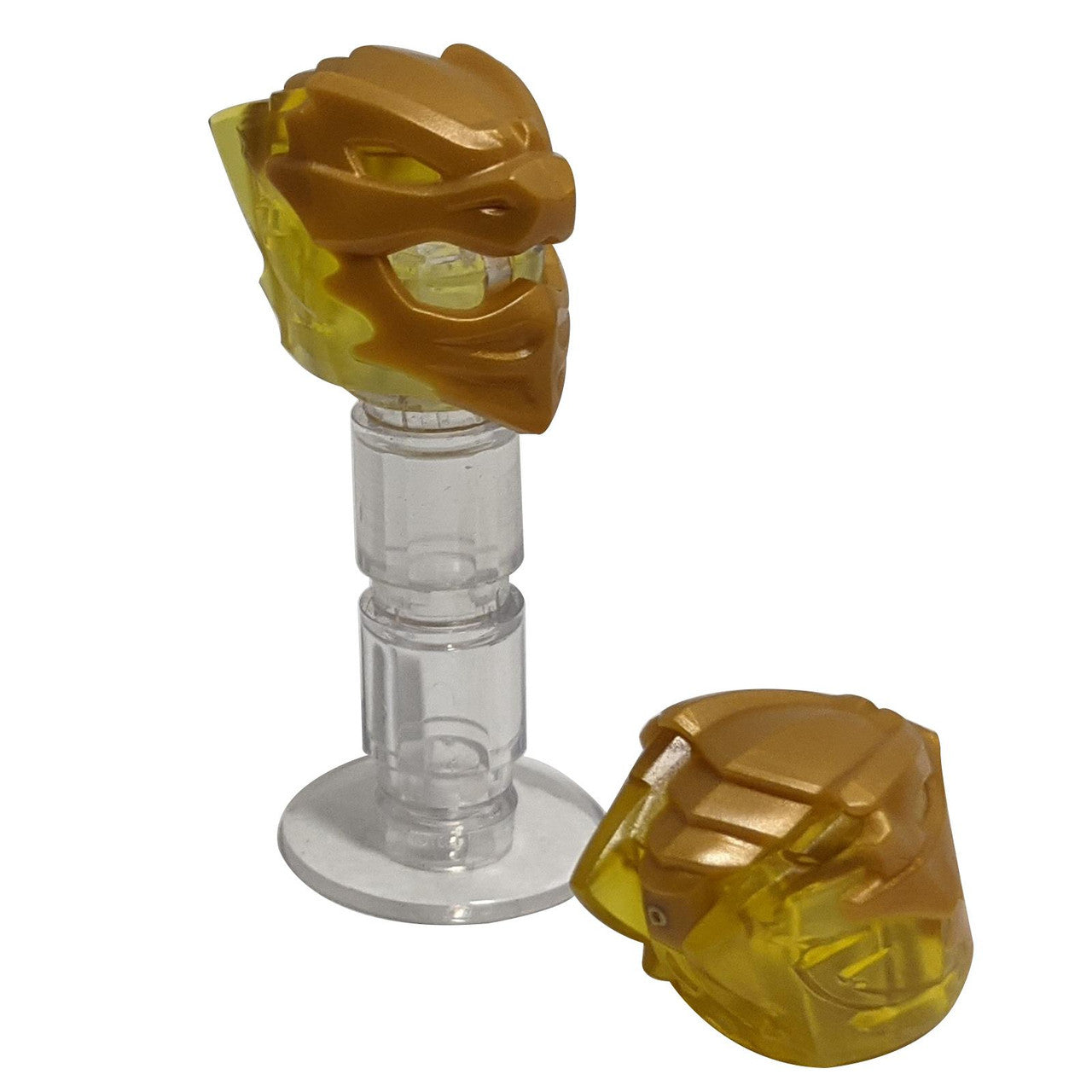 Minifigure, Headgear Helmet with Flames on Back with Molded Pearl Gold Dragon Face Pattern