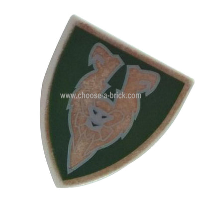 Shield Triangular with Dark Green and Gold Rascus Monkey Pattern - LEGO Parts and Pieces