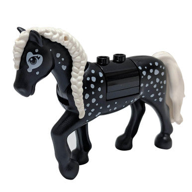 Horse with 2 x 2 Cutout and Movable Neck with Molded White Tail and Braided Mane, Printed White Spo