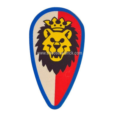 Shield Ovoid with Lion Head Red and White Background Blue Border Pattern