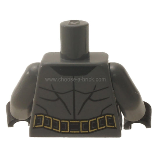 Dark Bluish Gray Torso Batman Black Bat with Gold Outline, Black Muscles Outline, Black Belt with Gold Buckle and Borders Pattern - Dark Bluish Gray Arms - Black Hands