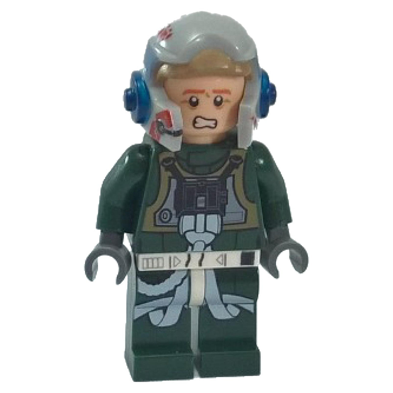 Rebel Pilot A-wing (Open Helmet, Dark Green Jumpsuit, Frown / Scared) (Arvel Crynyd)