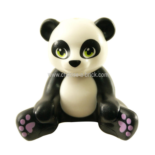 LEGO Minifigure Animals- Black Panda, Friends, Sitting with Lime Eyes