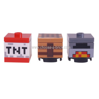 3 LEGO Minecraft items - oven - crafting table and TNT