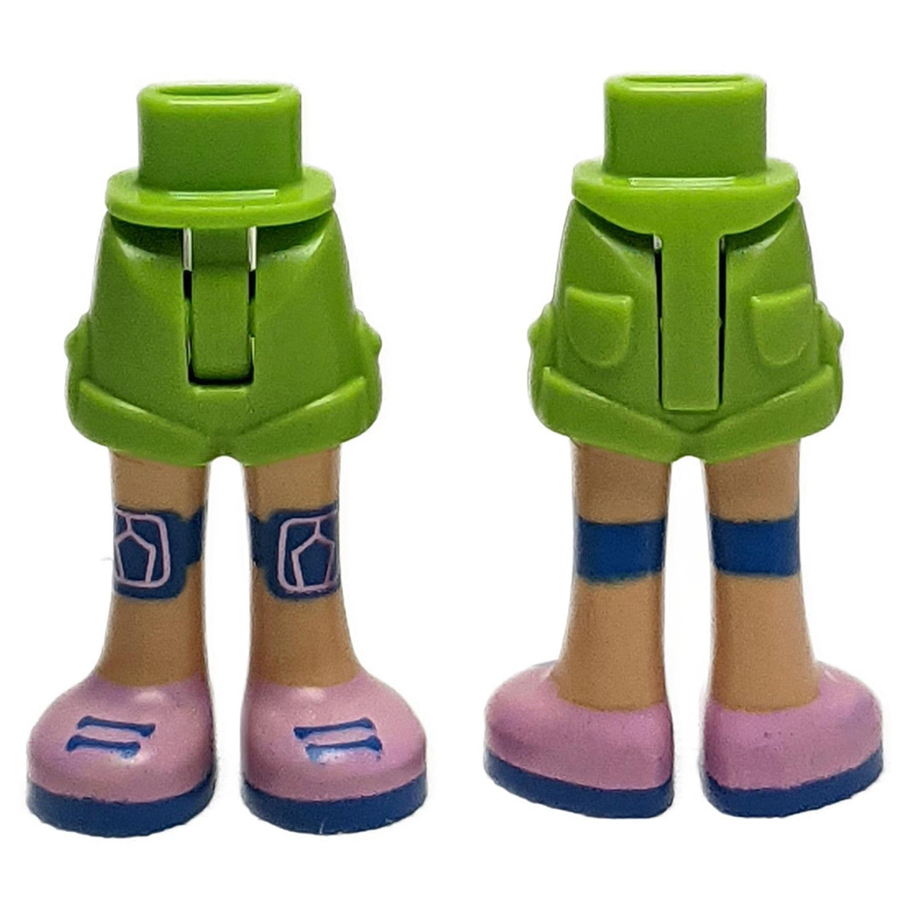 Lime Mini Doll Hips and Shorts with Molded Medium Tan Legs and Printed Knee Pads and Bright Pink Shoes with Blue Laces and Soles Pattern - Thin Hinge