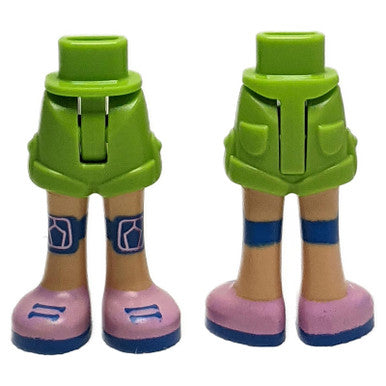 Lime Mini Doll Hips and Shorts with Molded Medium Tan Legs and Printed Knee Pads and Bright Pink Shoes with Blue Laces and Soles Pattern - Thin Hinge