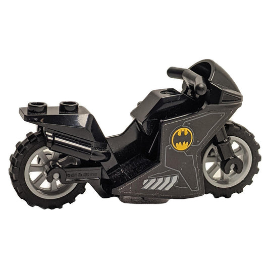 Motorcycle Sport Bike with Black Frame, Light Bluish Gray Wheels and Black Handlebars with Batman Logo Pattern on Both Sides (Stickers) - Set 76160