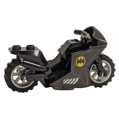 Motorcycle Sport Bike with Black Frame, Light Bluish Gray Wheels and Black Handlebars with Batman Logo Pattern on Both Sides (Stickers) - Set 76160