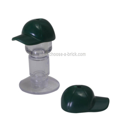 Minifigure, Headgear Cap - Short Curved Bill with Seams and Hole on Top dark green