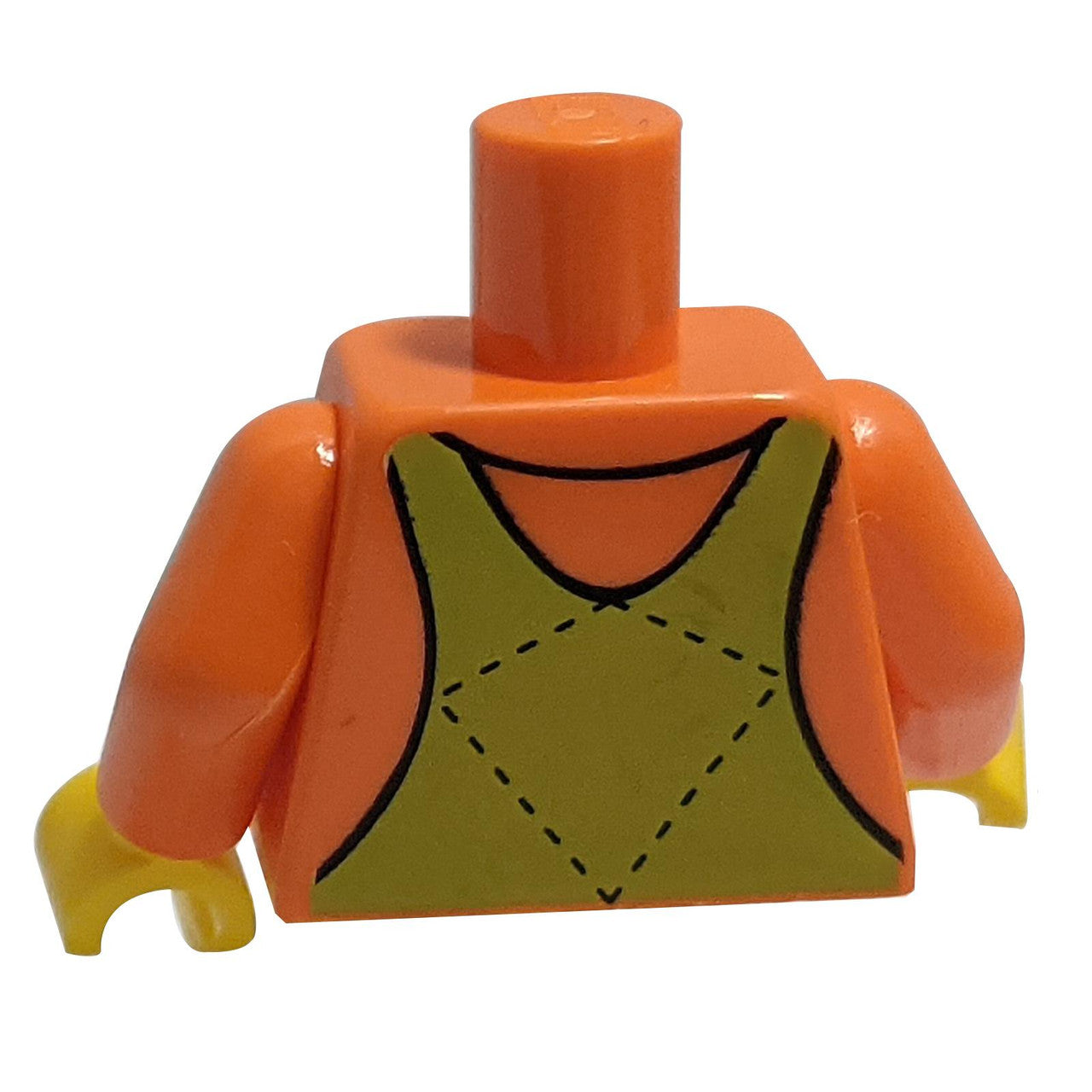 Torso Lime Overalls met Heldere Groene Heuvels en een Gele Zon boven een Shirt met Kraagpatroon / Oranje Armen / Gele Handen 