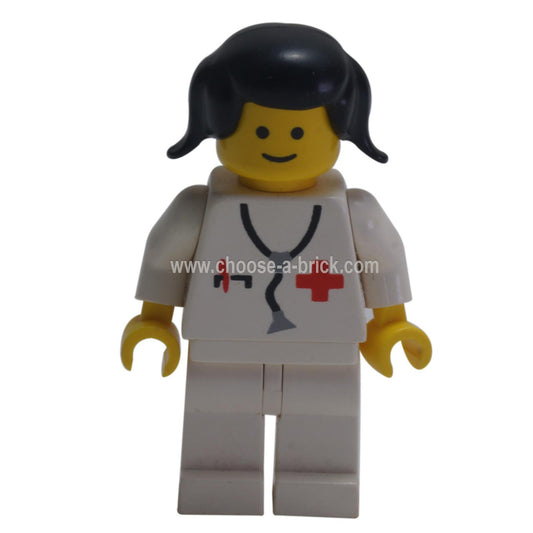 LEGO Minifigure - Doctor - Stethoscope, White Legs, Black Pigtails Hair