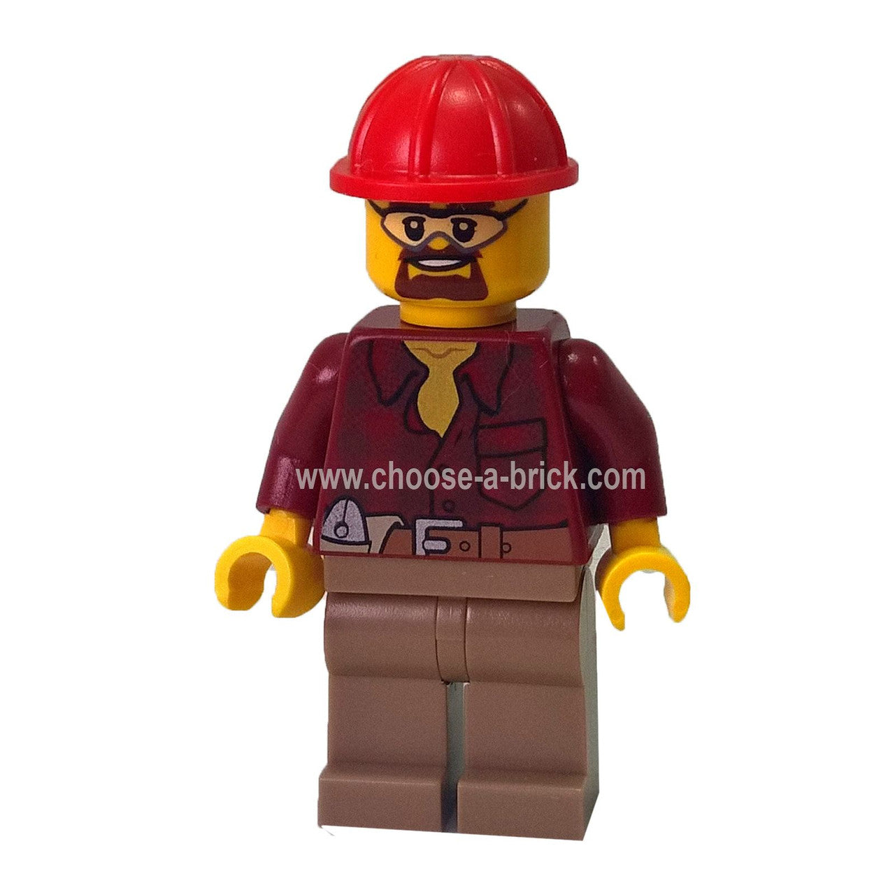 flannel-shirt-with-pocket-and-belt-dark-tan-legs-red-construction-helmet-safety-goggles