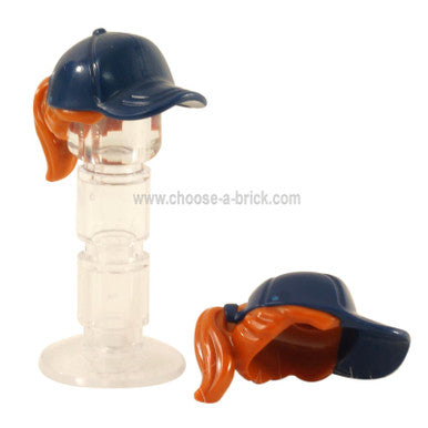 Minifigure, Hair Combo, Hair with Hat, Ponytail with Dark Blue Ball Cap Pattern