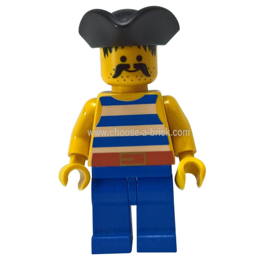 Pirate Blue / White Stripes Shirt, Blue Legs, Black Pirate Triangle Hat - Lego Minifigure Pirates