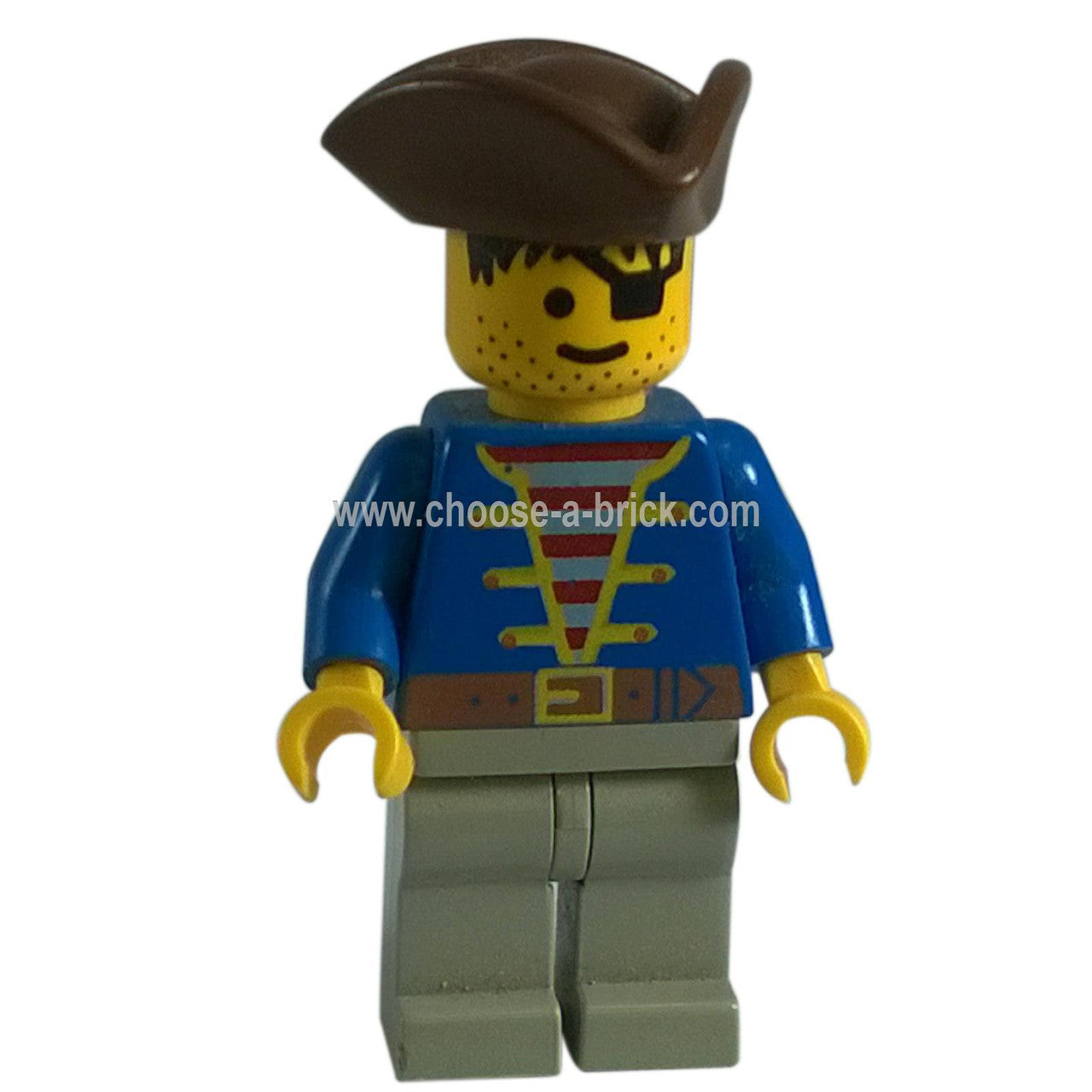 LEGO Minifigure - Pirate Blue Jacket, Light Gray Legs, Brown Pirate Triangle Hat