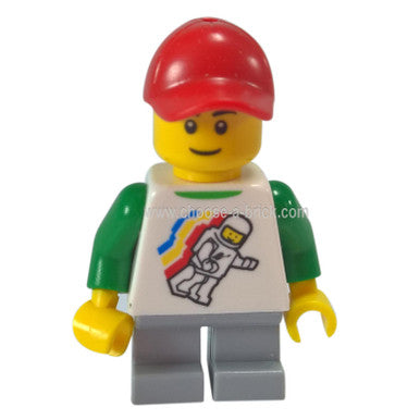 Classic Space Minifig Floating Pattern, Light Bluish Gray Short Legs, Red Cap with Hole