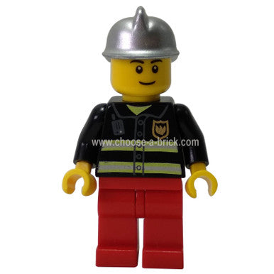 Fire - Reflective Stripes, Red Legs, Silver Fire Helmet, Brown Eyebrows, Thin Grin (6191)