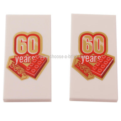 White Tile 2 x 4 with '60 years' Pattern