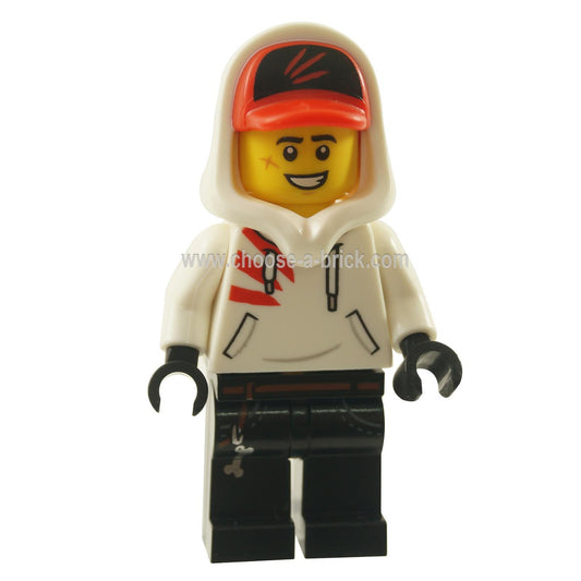 Jack Davids - White Hoodie with Cap and Hood Large Smile with Teeth - Angry