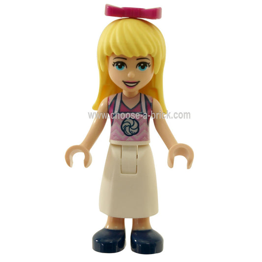 LEGO MInifigure - Friends Stephanie, Magenta Top, White Apron with Swirl, Dark Blue Shoes, Bow