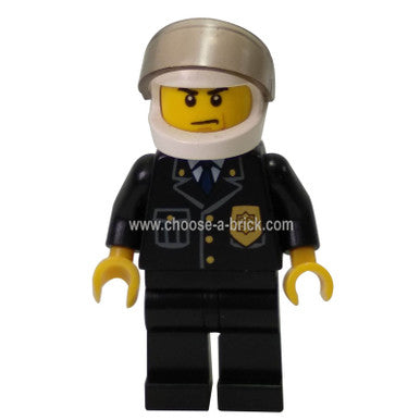 Police - City Suit with Blue Tie and Badge, Black Legs, White Helmet,cty013