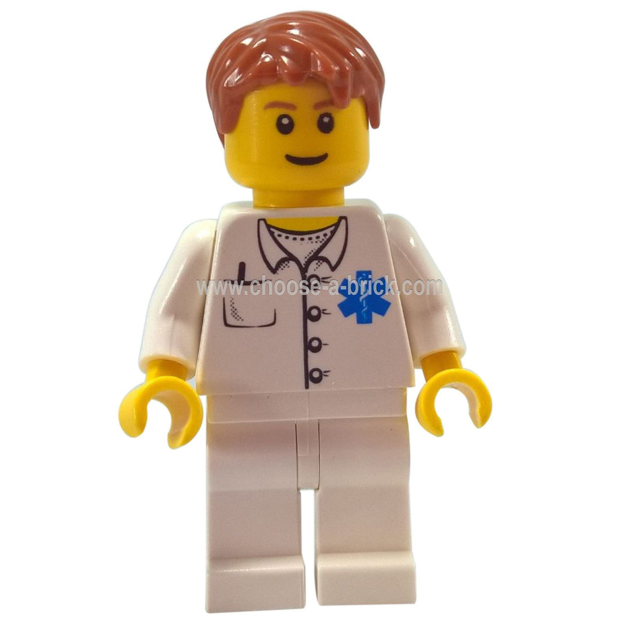 doctor-emt-star-of-life-button-shirt-white-legs-dark-orange-short-tousled-hair