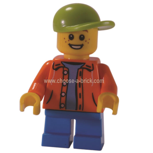 LEGO Minfigure - Boy - Orange Jacket with Hood Lime Cap (31068)